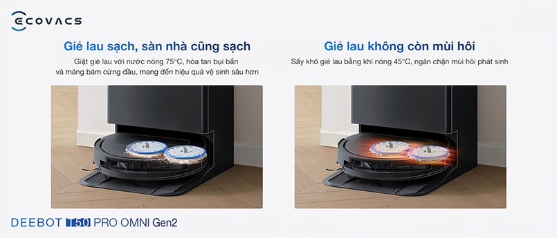 Ecovacs Deebot T50 Pro Gen 2 giặt và sấy giẻ lau