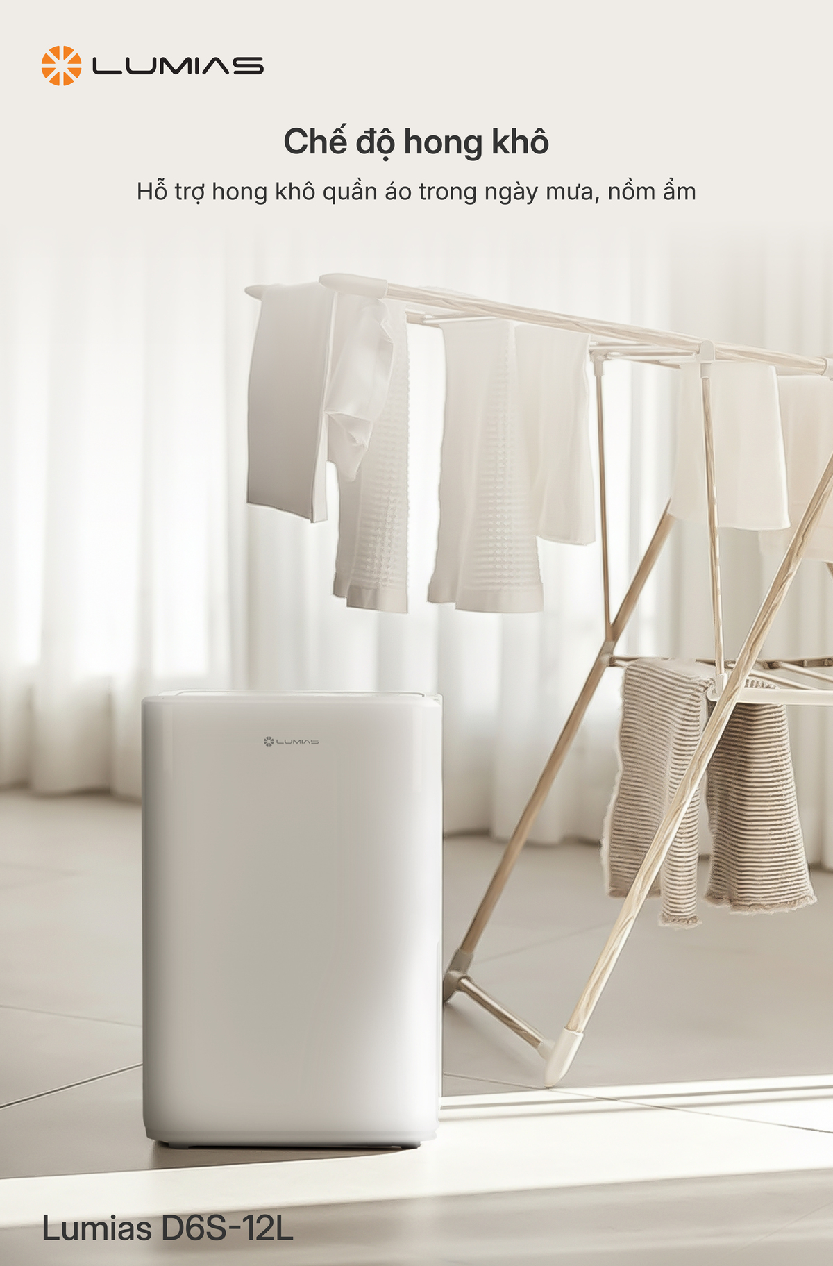 Máy hút ẩm 12L Lumias D6S-12L Lumias D6S-12L hong khô quần áo nhanh chóng
