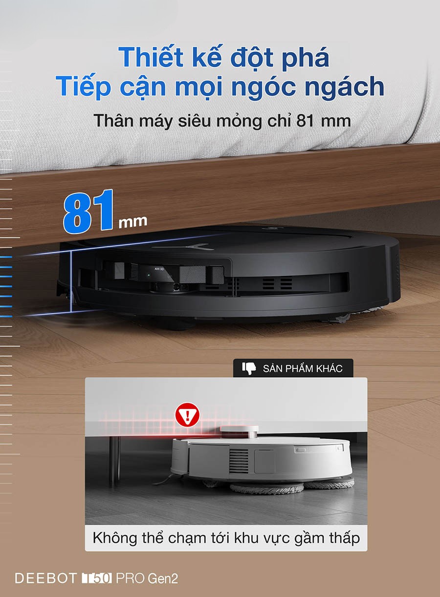 Ecovacs Deebot T50 Pro Gen 2 thân máy siêu mỏng